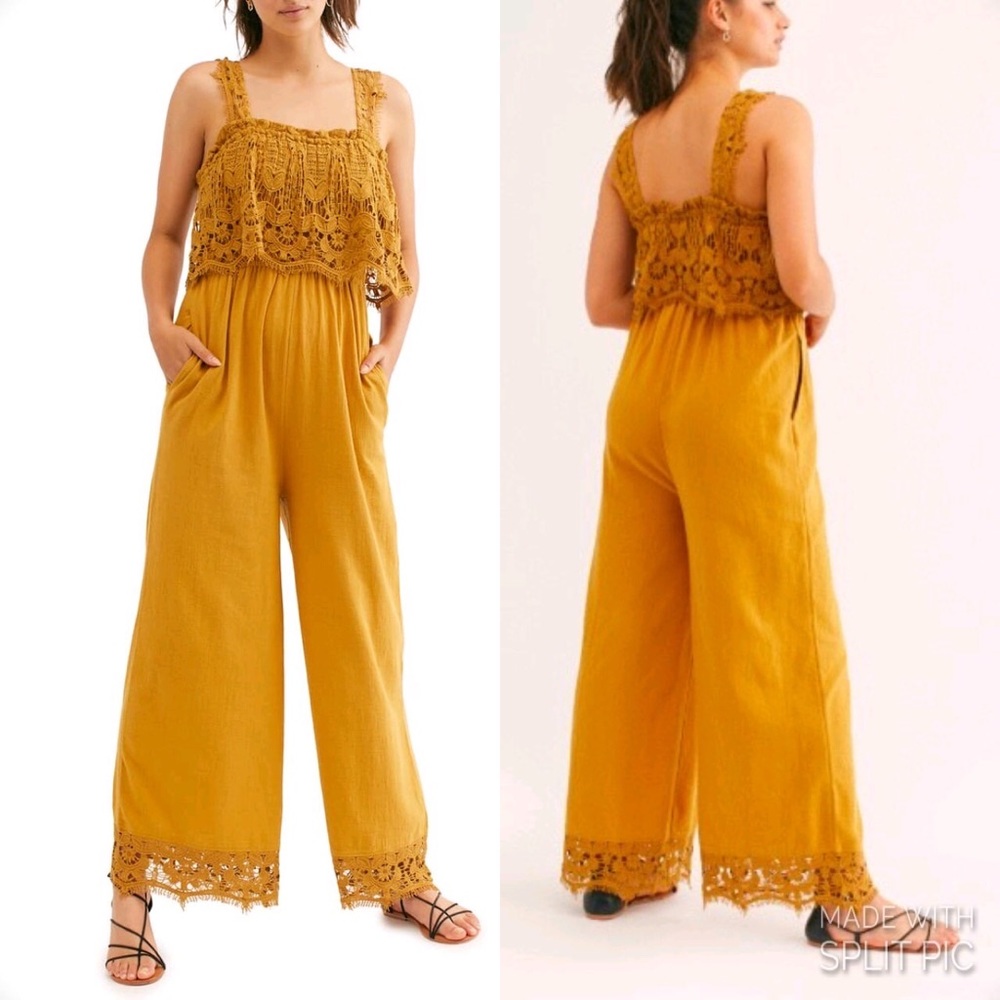 Free people mustard jumpsuit
